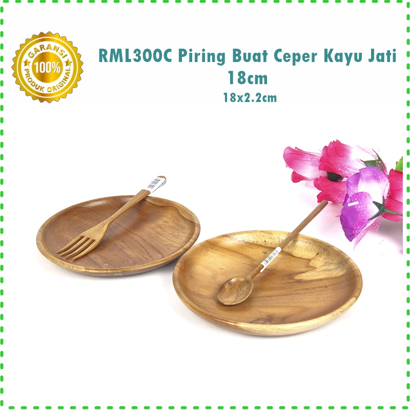 RML300C Piring Ceper Bulat Kayu Jati 18cm