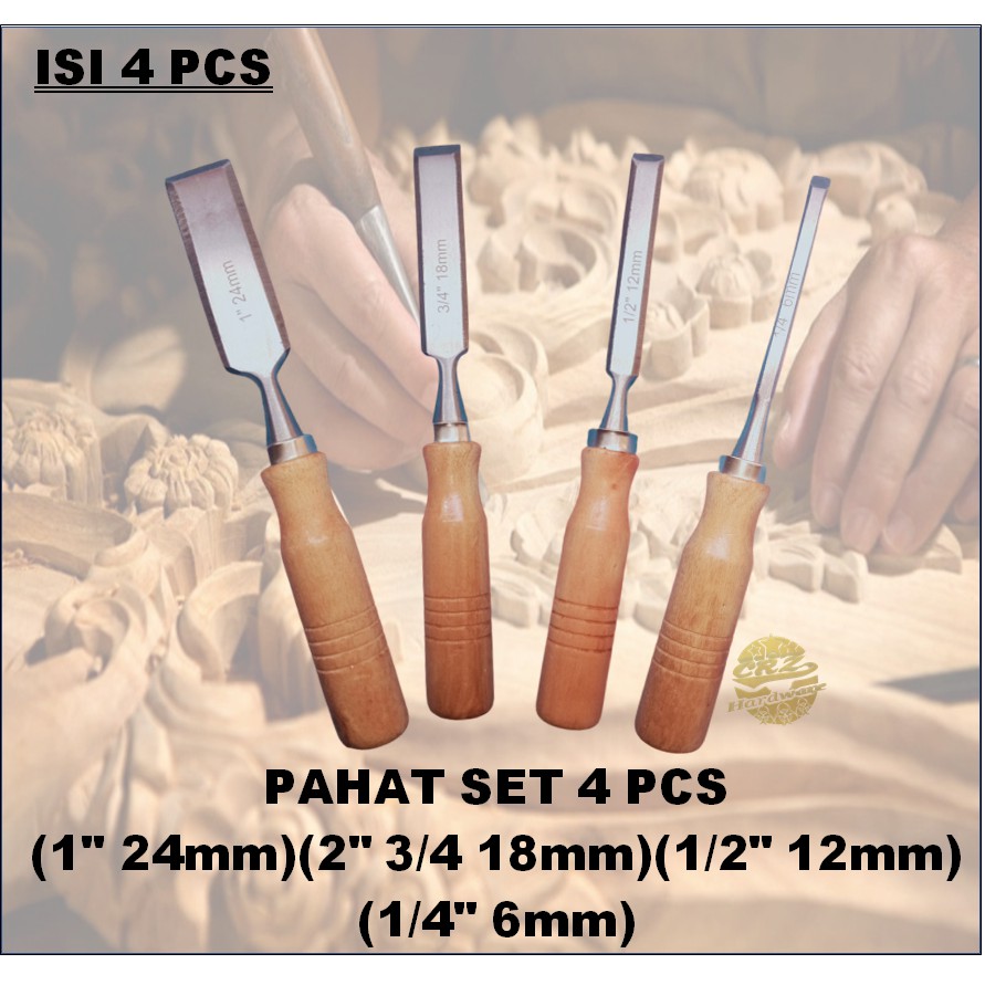Pahat Kayu Wood Chisel Set 4 Pcs Heavy Duty Kuat Tajam