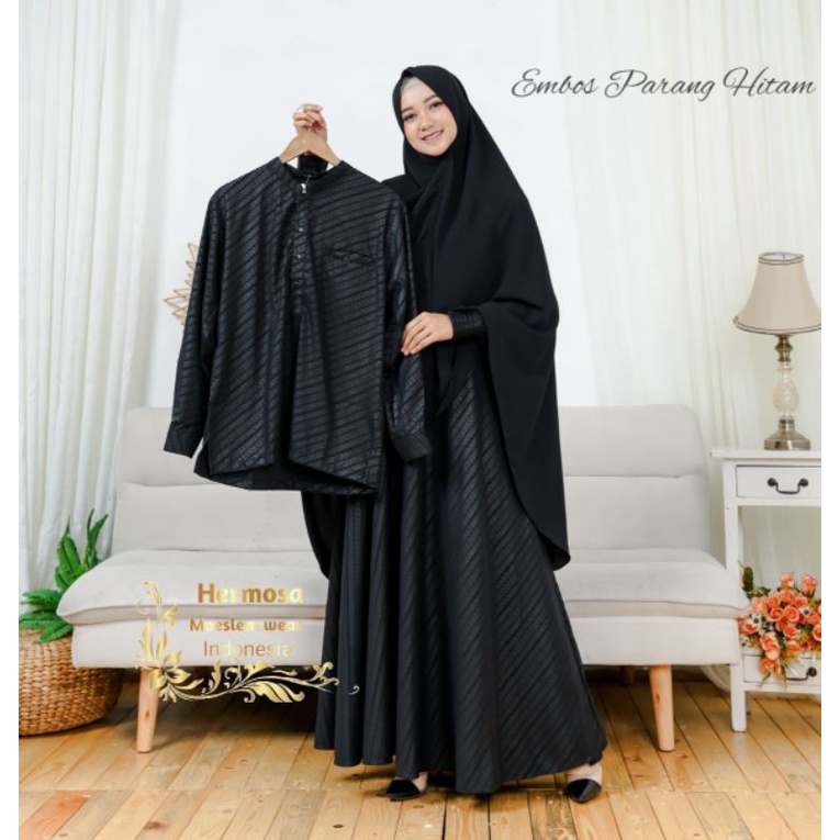 Gamis Wolvis Embos motif batik parang hitam dan ungu