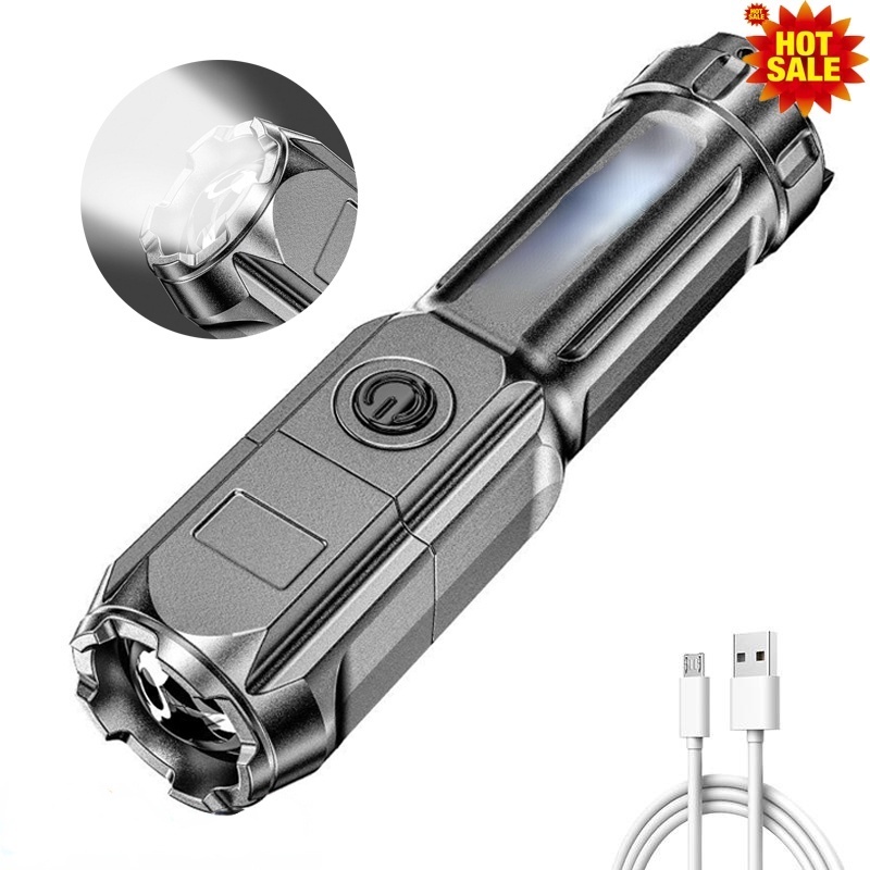 [3 Modes Ultra Bright Flashlight  With Charge Cable][USB RechargeableABS Focusing Led Flash Light ]