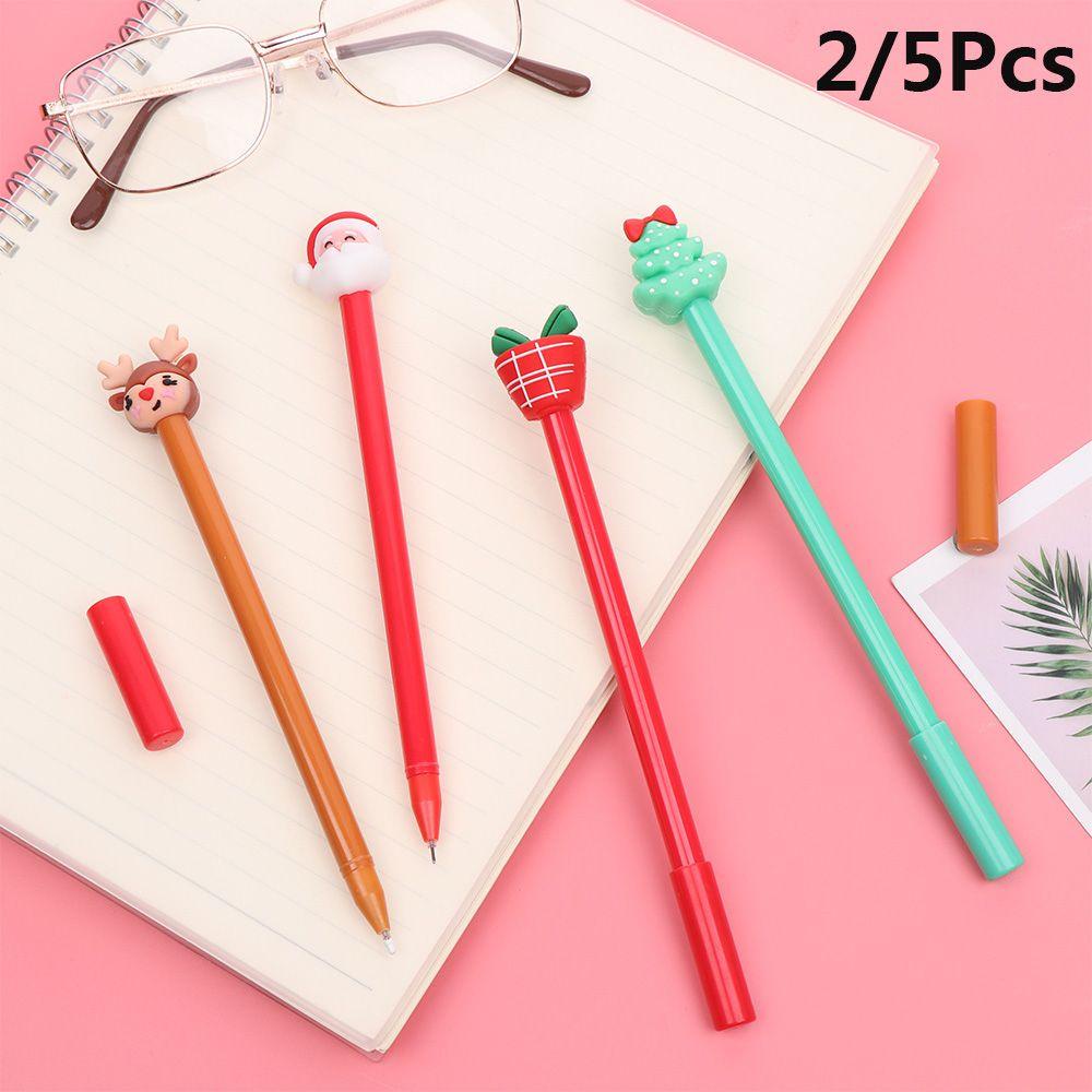 Nanas 2/5Pcs Gel Pen Hadiah Alat Tulis Perlengkapan Menulis Santa Claus Snowman Christmas Series