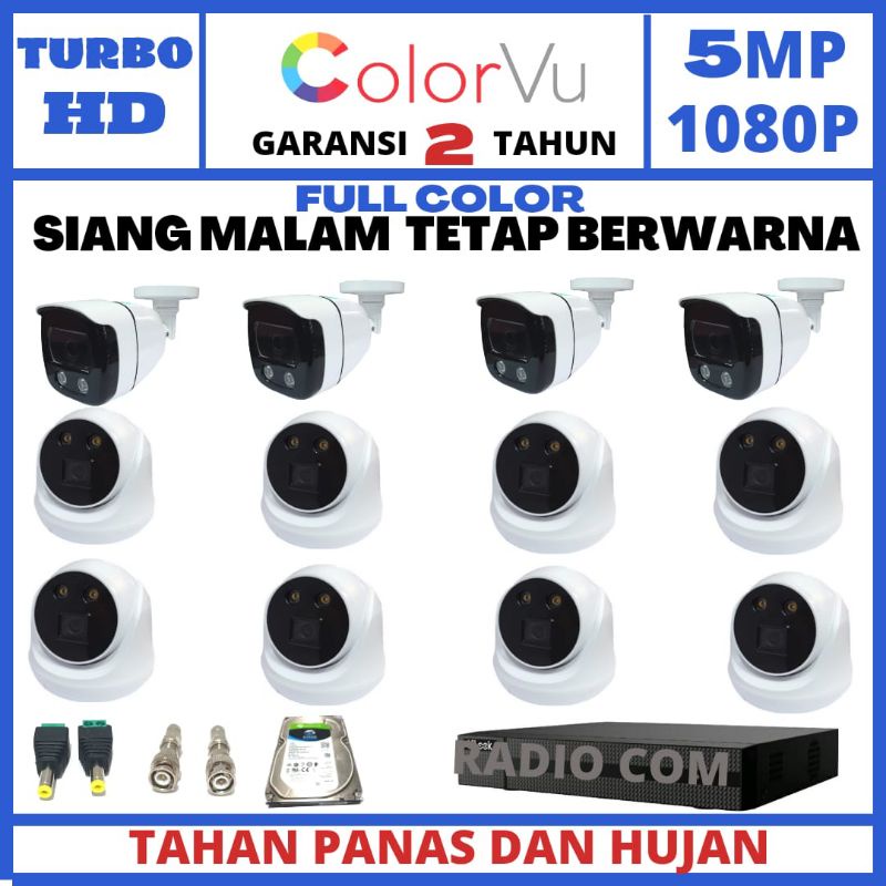 PAKET CCTV COLOR VU 16 CHANNEL 12 KAMERA 5MP 1080P IR SONY GELAP TETAP BERWARNA