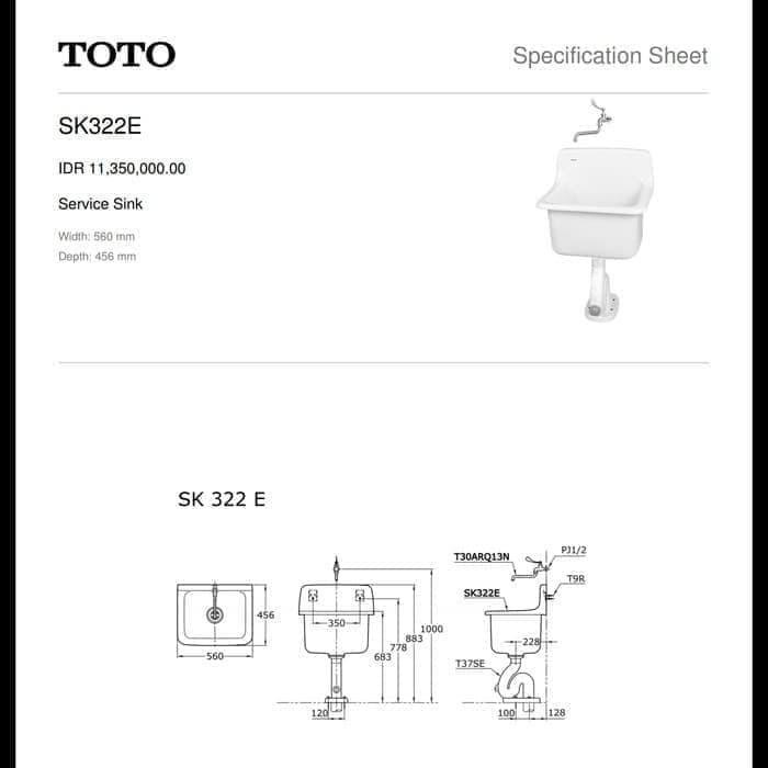 Rak Toilet | Service Sink Toto Sk 322 E / Kichen Sink Toto Sk 322 E / Bak Cuci Toto Kualitas Terbaik