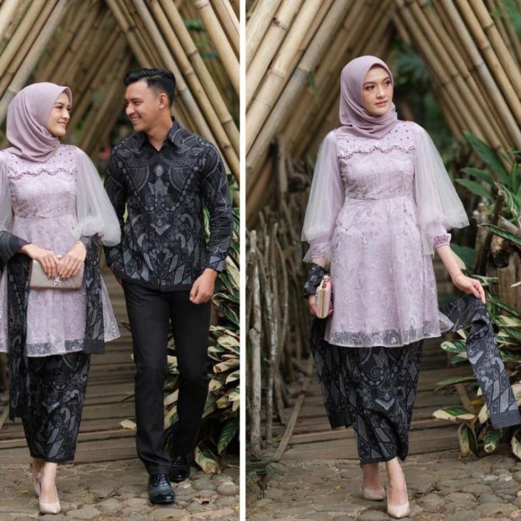 Couple Batik Kebaya Modern Lamaran/Tunangan/Wisuda Kebaya Tunik Warna Lilac –MRW.25Au22ᴹ