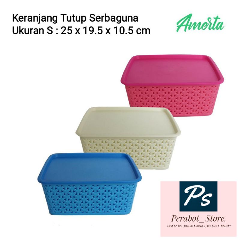 Amerta Keranjang Tutup Serbaguna Box Kotak Ukuran S, 25 x 19,5 x 10,5 cm
