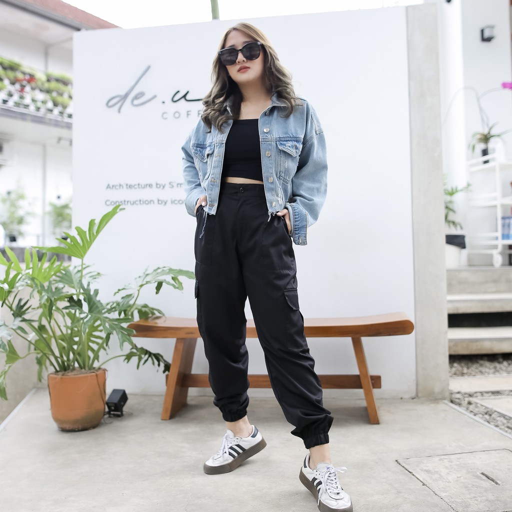 CELANA KR JOGGER PANTS BLACK BIG SIZE S - XXXXL  ( REALPICT ) CELANA PANJANG WANITA PRIA UNISEX CHINO STACIE PANTS POCKET HAICLO