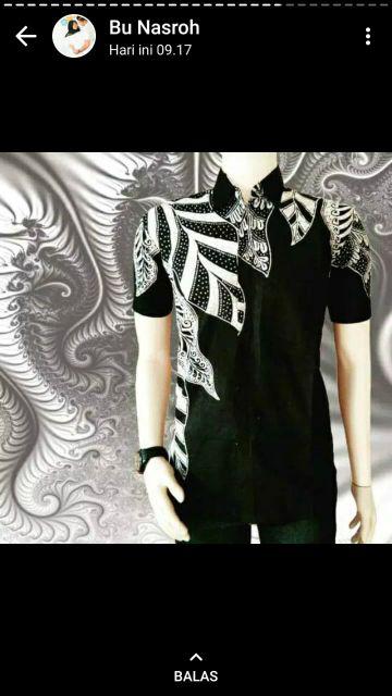 Kemeja Batik Modern Pria Lengan Pendek M L Xl Motif Hitam Putih Cream