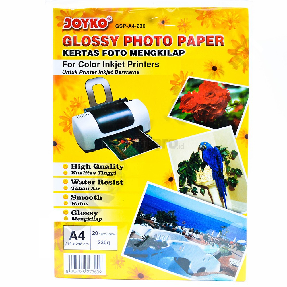 kertas foto a4 glossy photo paper joyko isi 20 lbr 230gsm