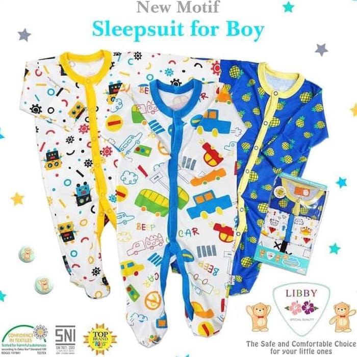 Libby Sleepsuit Premium Healthy Packs (3 pcs/pack) (Motif Mix dan tersedia ukuran)