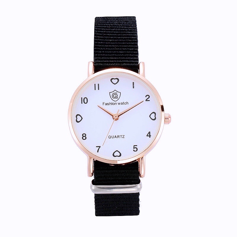 [Ready Stork] Jam tangan wanita fashion canvas gaya korea plat love jam kain murah   S1135