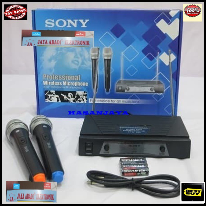 SONY mic karaoke sepasang mikrophone Wireless microphone wireles pro suara audio sound sistem vokal vocal mik professional panggung dj studio EUT  Sepasang jarak mic bisa pakai sampe 20-40 meter.  BISA DIPAKAI KE SEGALA ALAT AUDIO  Mic Wireless Sony SN 70