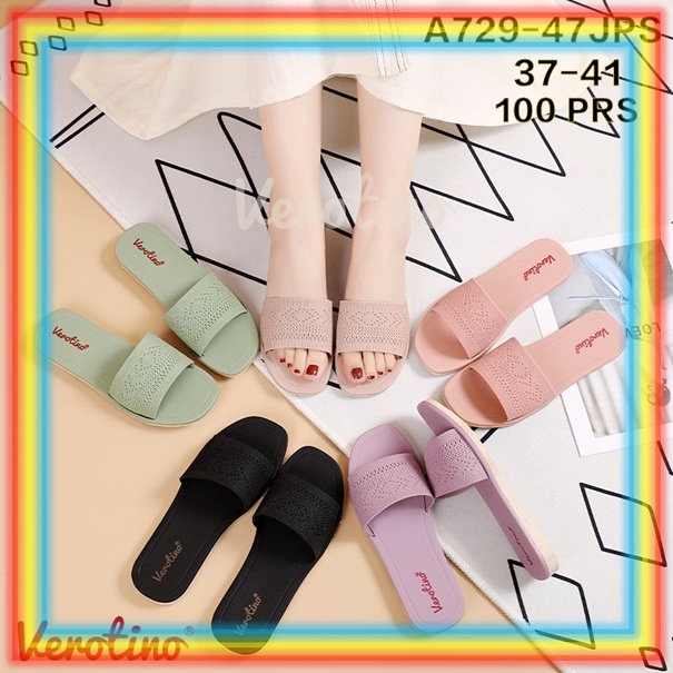 A729-47J Sandal Selop Karet Jelly Wanita Verotino Sendal Slop Cewek Motif Rajut Rajutan Glanzton