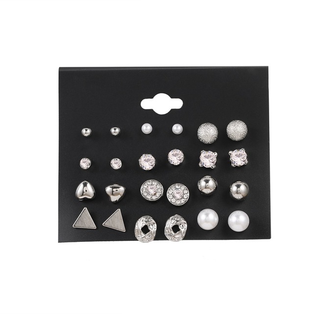 Set Anting Stud Rumbai Bentuk Hati Geometris Aksen Mutiara Kristal Gaya Bohemian 17km Untuk Wanita-2