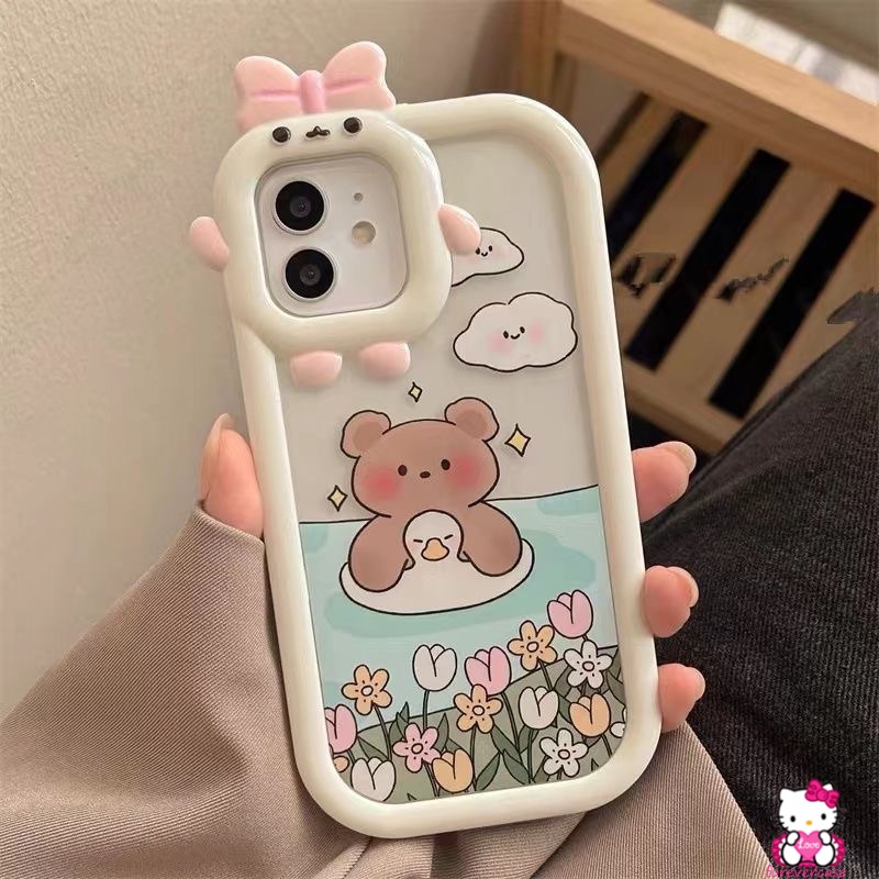 Soft Case Bumper Lensa Motif Kartun Beruang Berenang Untuk IPhone XR 7 8 Plus 13 11 12 Pro MAX X 6 6S Plus XS MAX SE 2020