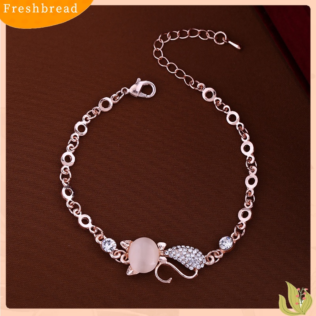 【Fresh】❀Lovely Cat Pendant Women Ladies Opal Rhinestone Bangle Bracelet Chain Jewelry