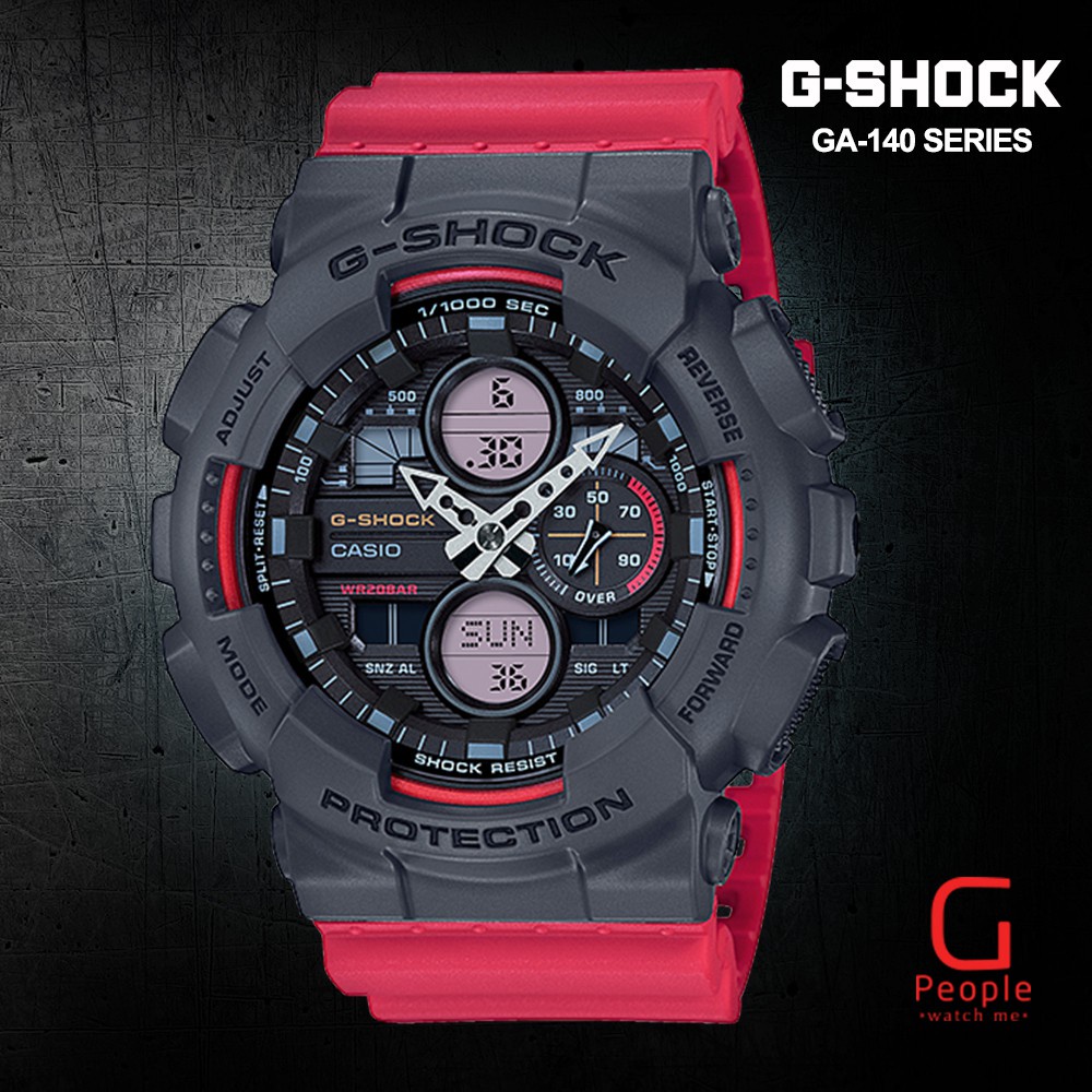 JAM TANGAN CASIO GSHOCK GA-140 DUALTIME ANALOG DIGITAL BOX FULLSET