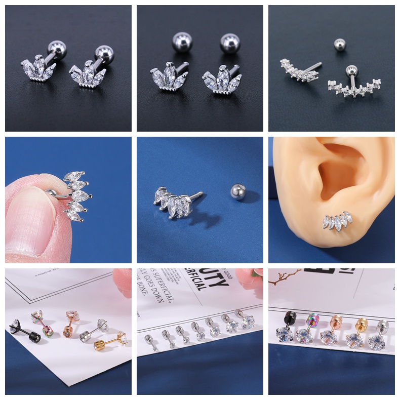 1 Pc Anting Stud Kristal Bentuk Hati Bulan Tengkorak Kelelawar Bahan Stainless Steel