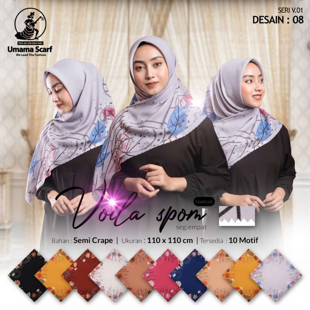 Jilbab PILIH WARNA PILIH MOTIF VOILA SPOM LASER CUT UMAMA Hijab Kerudung Segi Empat Motif D8/103