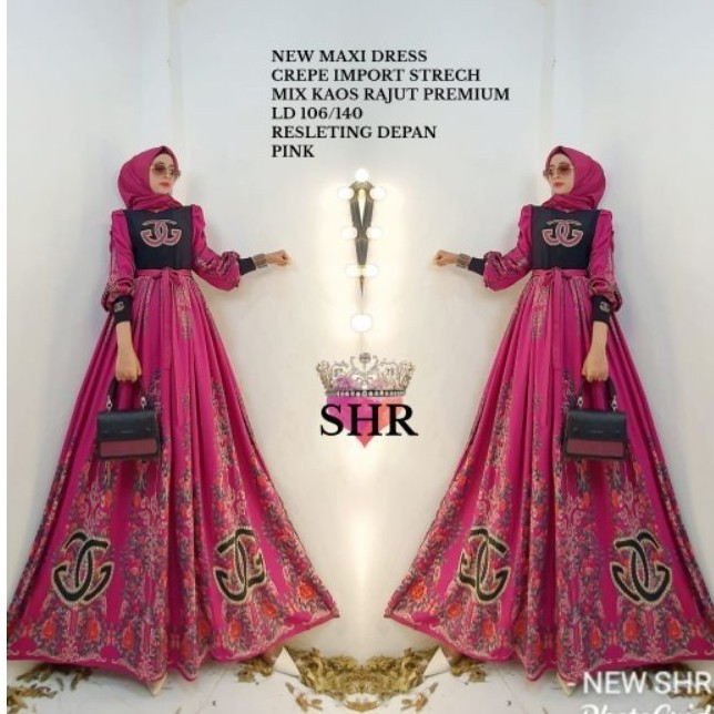 NEW MAXI DRESS CREPE STREACH IMPORT MIX KAOS RAJUT ORI SHR (READY)