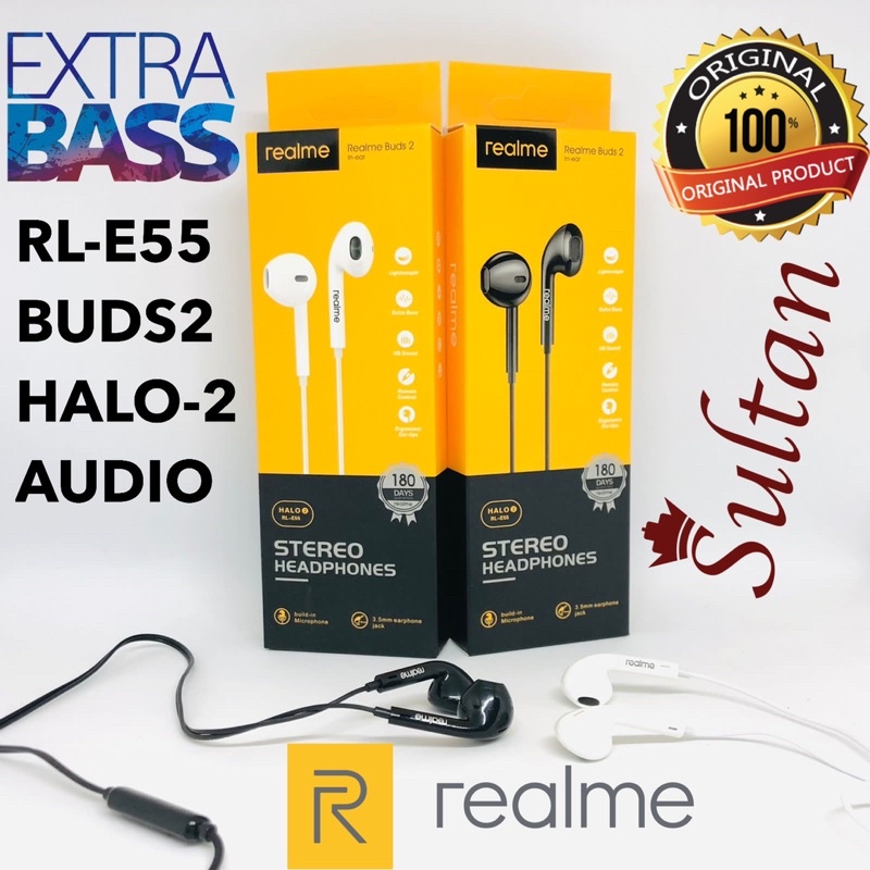 GROSIR HANDSFREE REALME BUDS2 RL E55 NEW EARPHONE HALO 2 SERIES