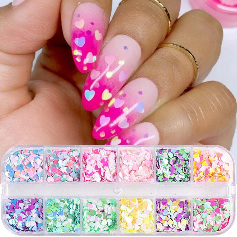 Mxbeauty Nail Art Payet Wanita 12kisi Manikur Aksesoris DIY Perhiasan Kuku Nail Art Patchs Heart Nail Art Sequin