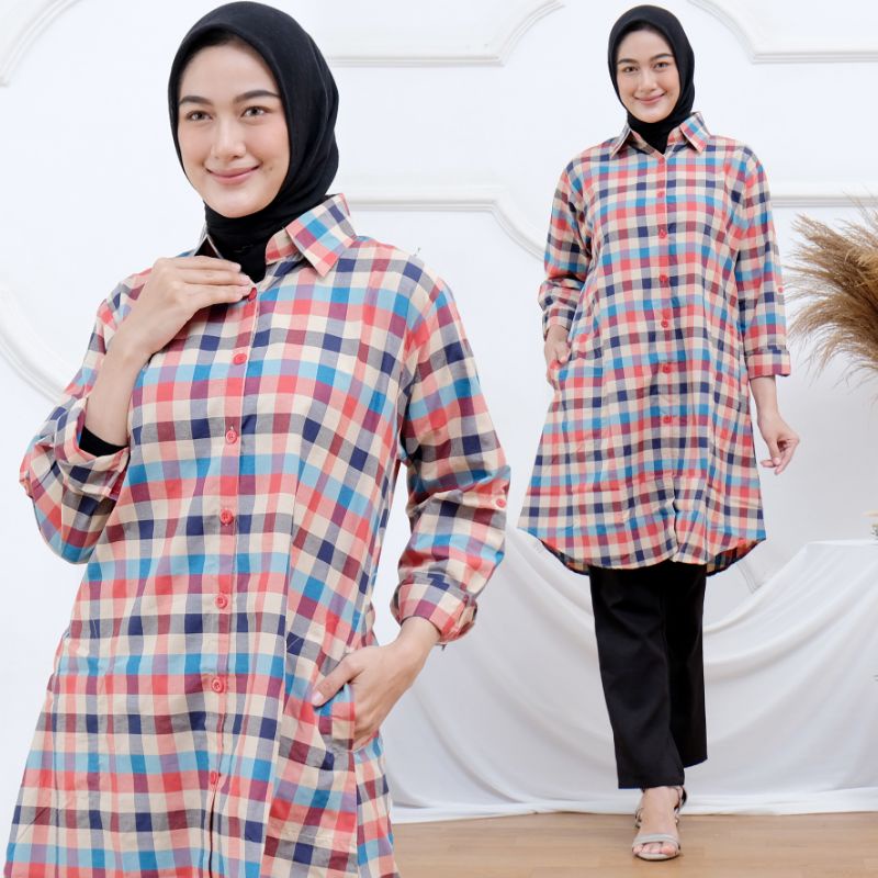 TUNIK KOTAK KATUN MIRA MOTIF TERBARU /Tunik katun Burberry