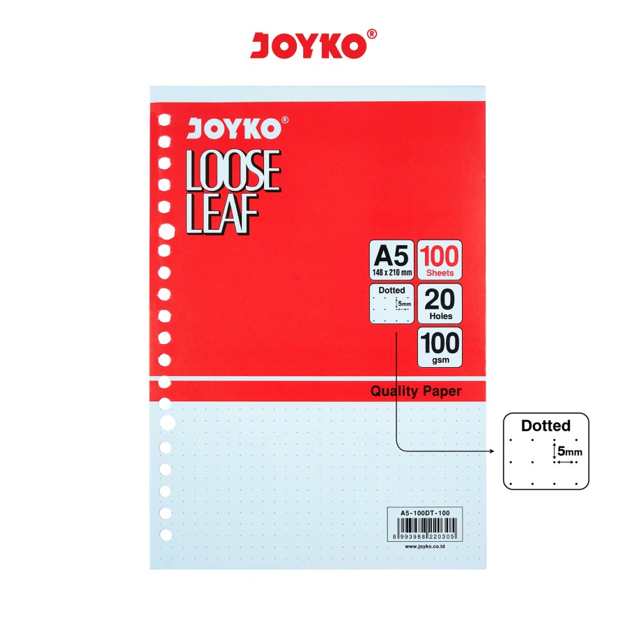 Loose Leaf Isi Kertas Binder Joyko A5-100DT Dotted Titik 100 Lembar