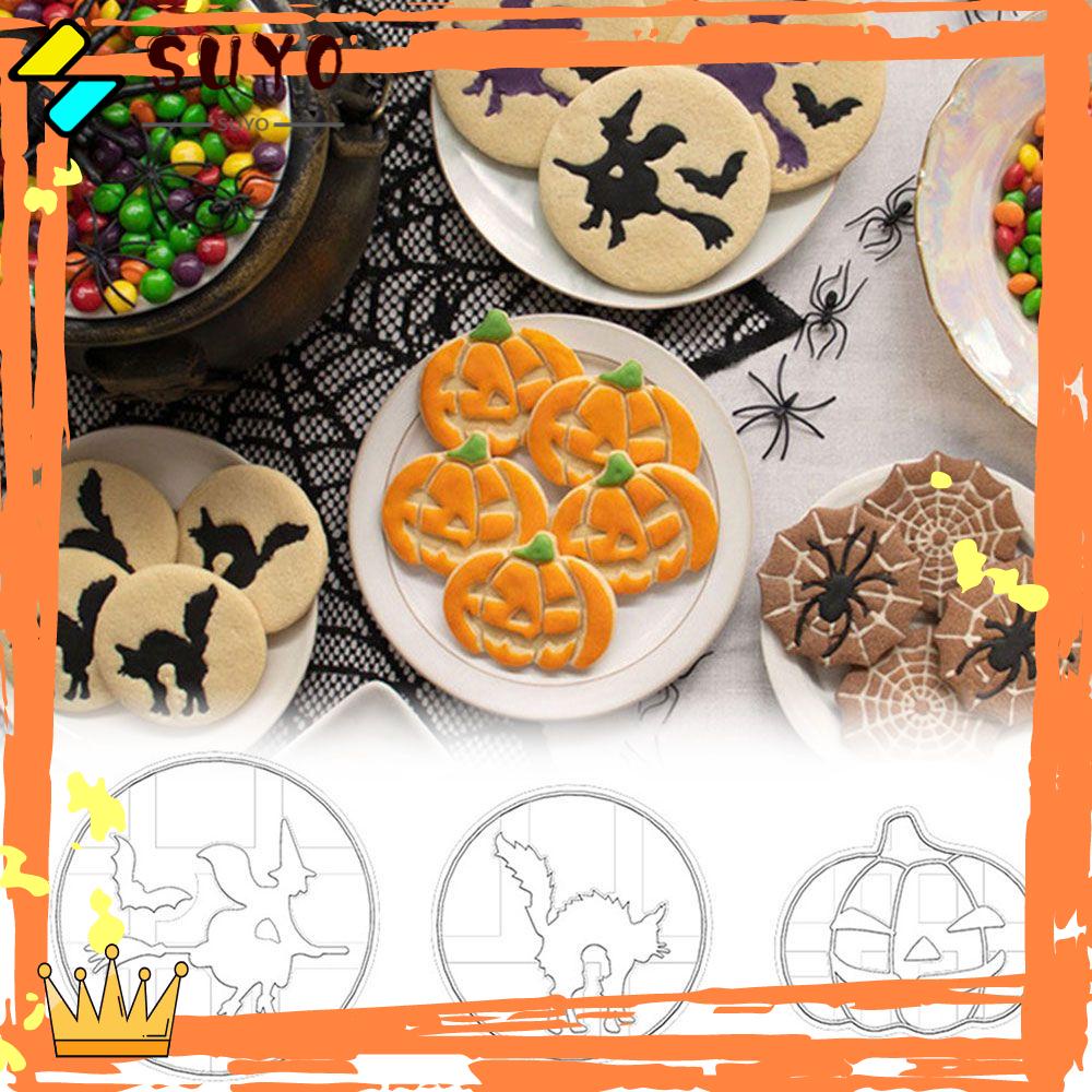 Suyo 3pcs / Set Cetakan Pemotong Adonan Kue Kering / Fondant Desain Emboss Untuk Pesta Halloween