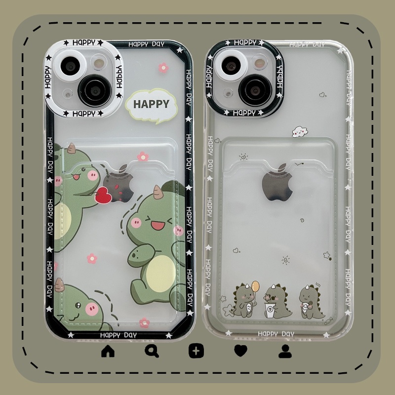 Soft Case Pelindung Lensa Transparan Desain Kartu Dinosaurus Untuk iPhone 12 13 Pro MAX 11 X XR XS MAX 7 8 Plus