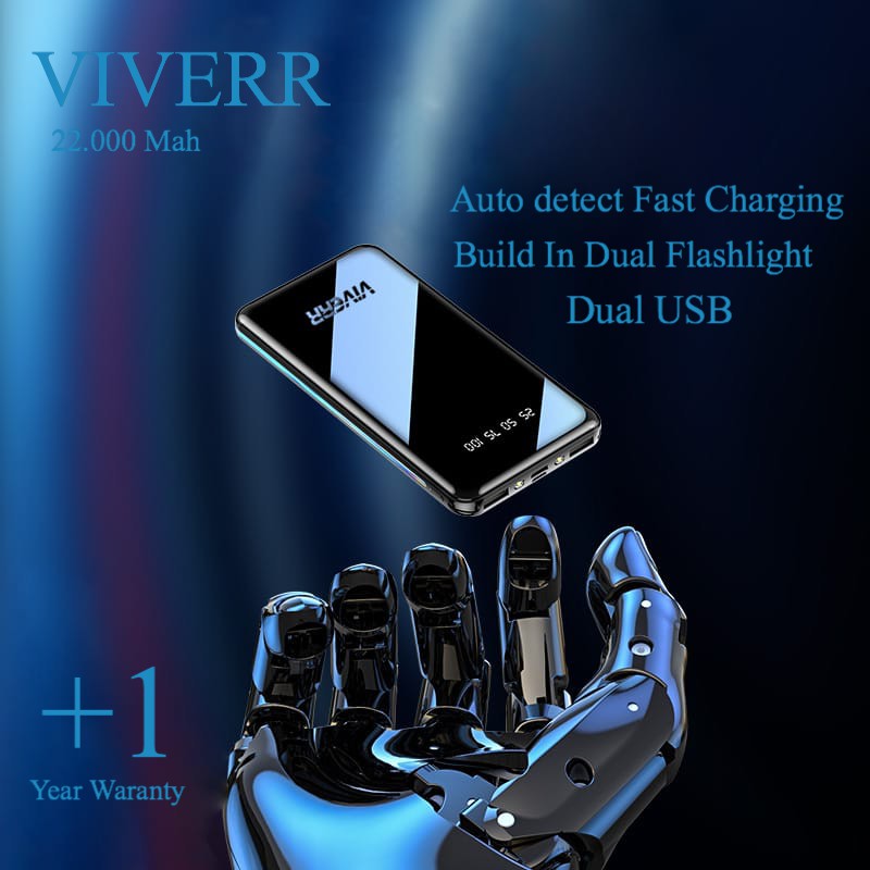 Powerbank Viverr 22.000 Mah SUPER SLIM With DUAL DOUBLE LED lampu Resmi 1 Tahun murah berkualitas