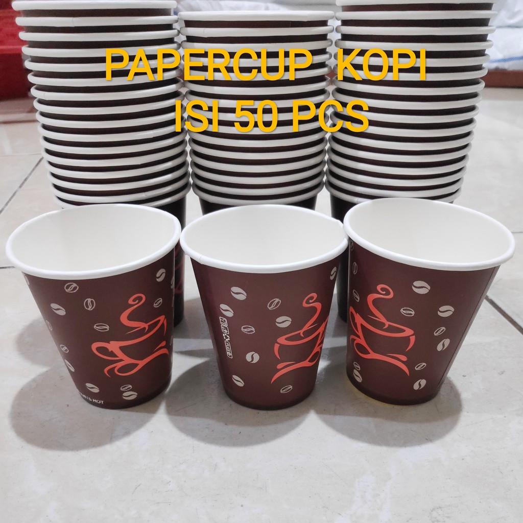 PaperCup+Tutup+sedotan  9 oz (isi 50pcs), Gelas Kertas ,Paper Cup Kopi, Papercup