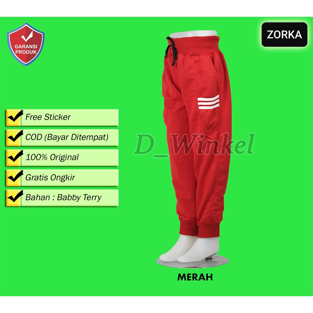 Celana Jogger Anak Junior Zorka Merah 3 - 12 tahun Garis 3 Murah Adem Melar Rib Pinggang dan Rib Kaki Olahraga Harian Training Trening Grosir Murah