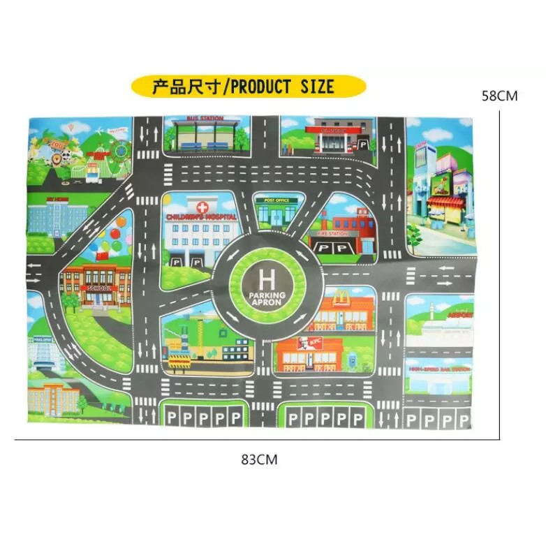 Alas Mainan Peta Jalanan Anak / Peta Jalan Perkotaan / Urban Road Map / Alas Lantai Mainan Playmat / Map Dino Park / Peta Pedesaan