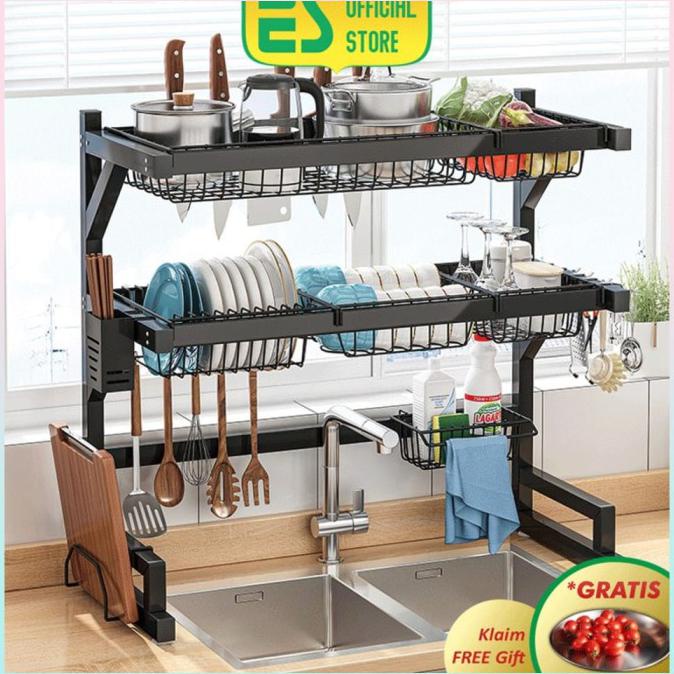 New Es Rak Dapur Hitam Rak Wastafel Rak Piring Dan Peralatan Dap Franciaseller