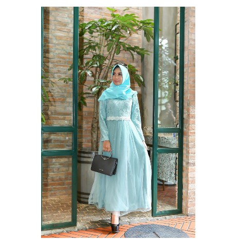 gamis Baju Wanita Gaun pesta Evelyn Maxi Tile Brokat  Mutiara Full Ori Real Pict