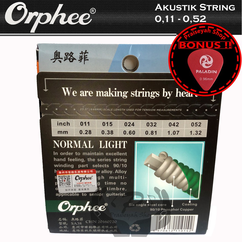 Senar Gitar Akustik String 0,11 Orphee SA38 Phosphor Copper SA 38