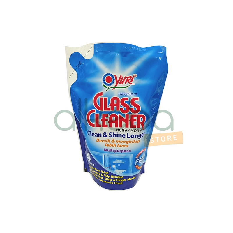 Yuri glass cleaner 410 ml fresh blue biru cairan pembersih kaca refill