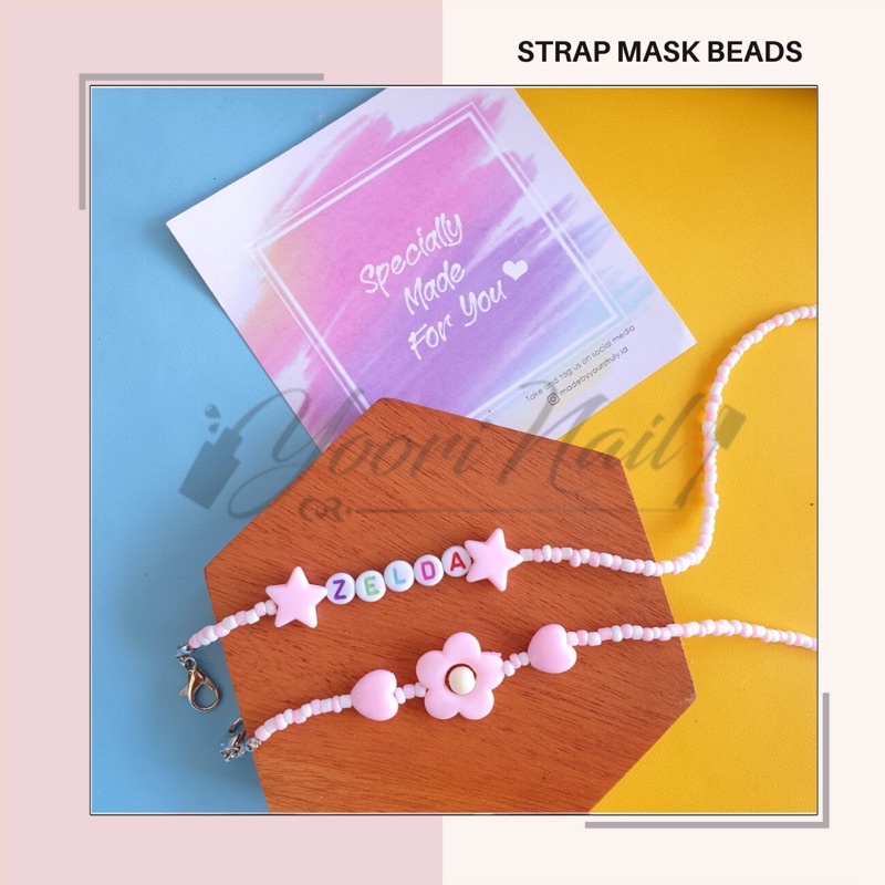 Strap masker beads strap mask manik custom nama tali rantai pengait masker