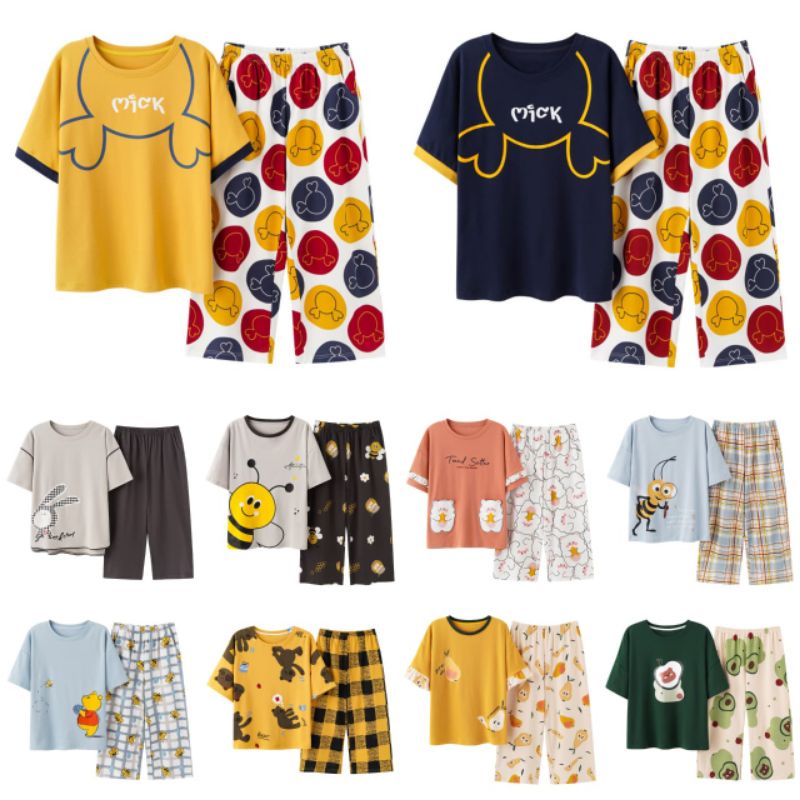 Baju Tidur Wanita Dewasa Big Size XL Bahan Kaos Katun Celana 7/8