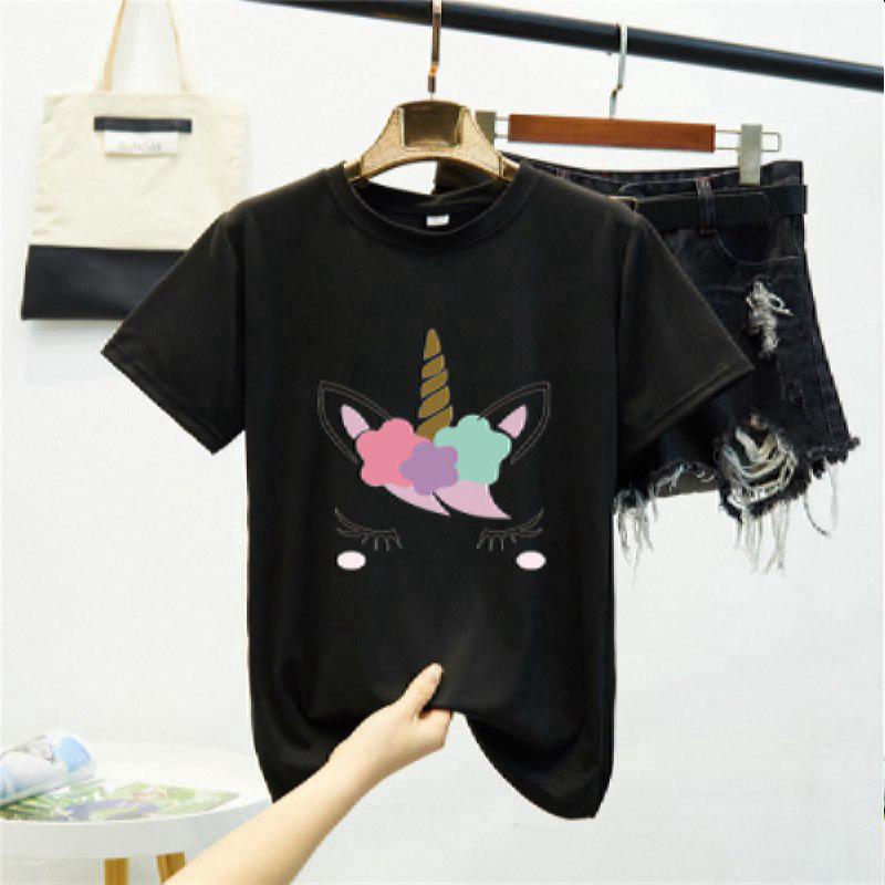  Kaos  T Shirt Model Longgar Lengan Pendek Print Unicorn 