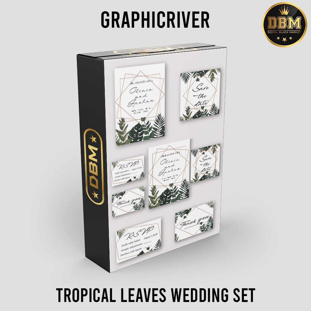 Tropical Leaves Wedding Set - Vector Designs