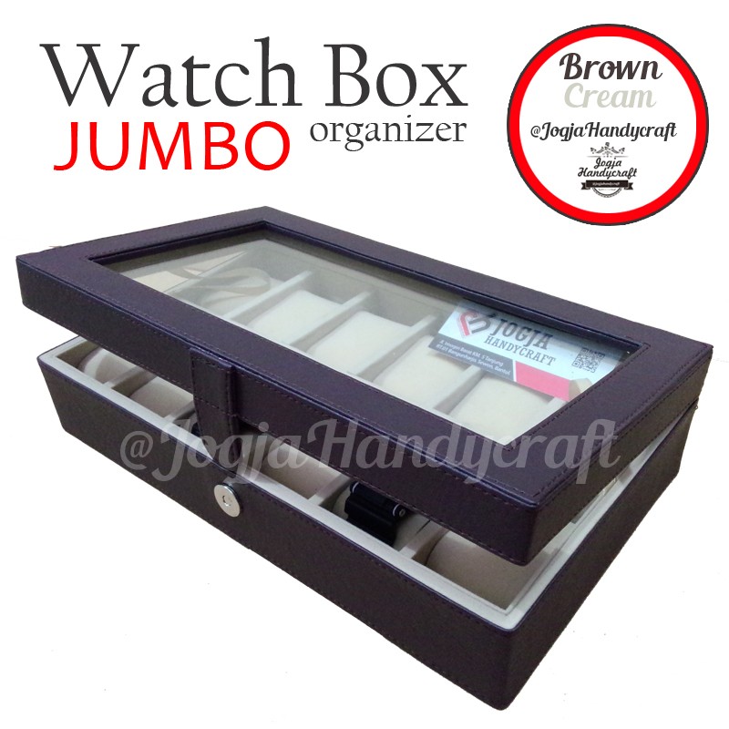 JUMBO Size Watch Box / Kotak Tempat Jam Tangan Isi 12 Brwon Cream