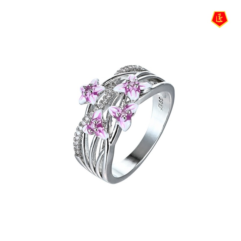 [Ready Stock]Diamond Violet Flower Ring Elegant Graceful