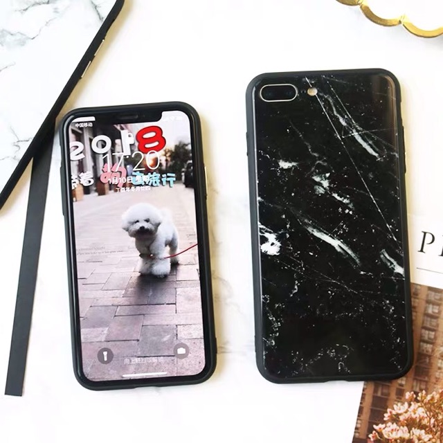 Marble Black Glass Case Iphone 6 6s 6s+ 6+ 7 7+ 8 8+ X Xs Xr XsMAX