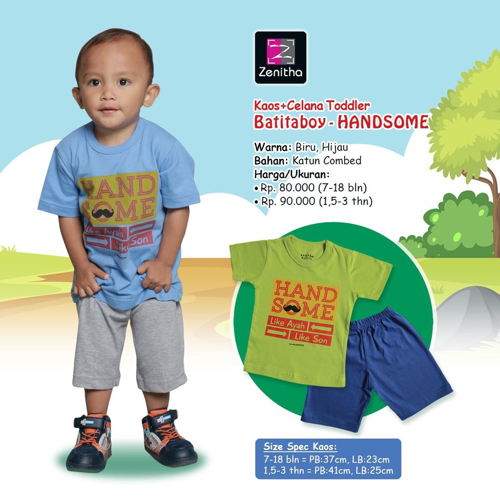 Kaos + celana anak laki umur ½ - 3 tahun/ Kaos sablon anak Handsome/ 1994