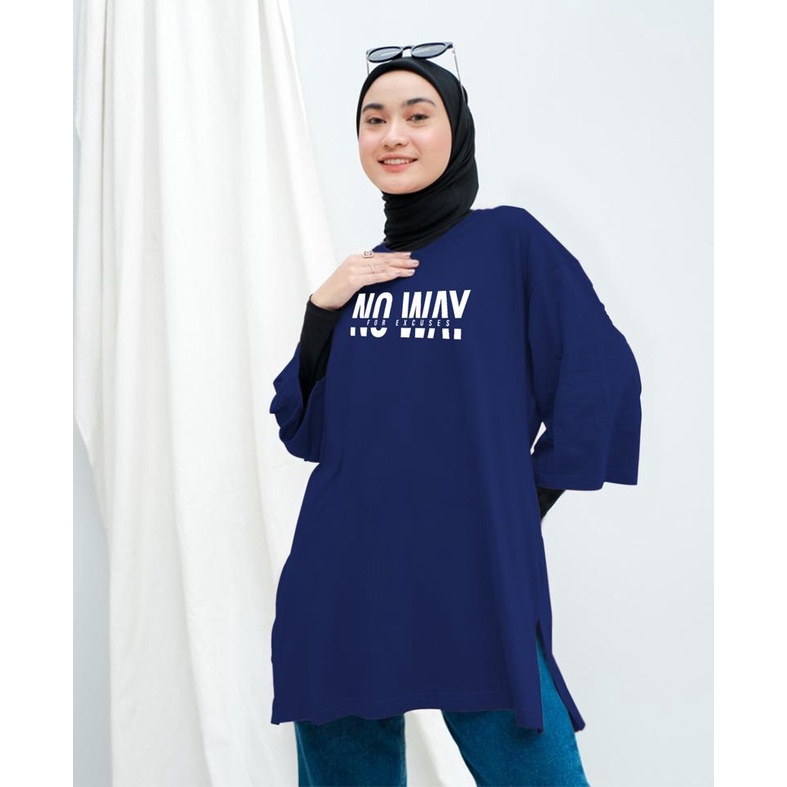 KAOS OVERSIZE TOP HIJAB WANITA BASIC NO WAY / OVERSIZE SLIT BLOUSE