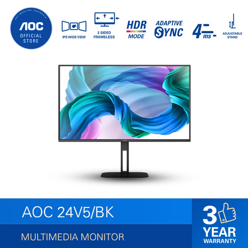 AOC 24V5 Ultra Slim Monitor (23,8&quot;/IPS/4ms/75hz/FHD) Ergonomic Stand