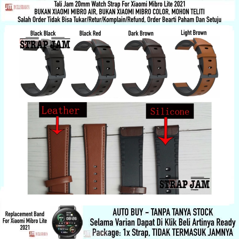 Tali Jam Tangan Hybrid Leather Rubber 20mm Untuk Mibro Lite - Strap Kulit 20mm