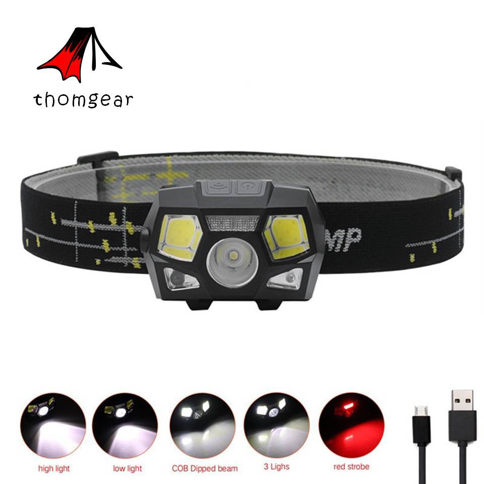 Thomgear Taffled Senter Kepala Led Rechargeable Headlamp 3 Mode Terang Cod Emergency Sensor Gerak Jm