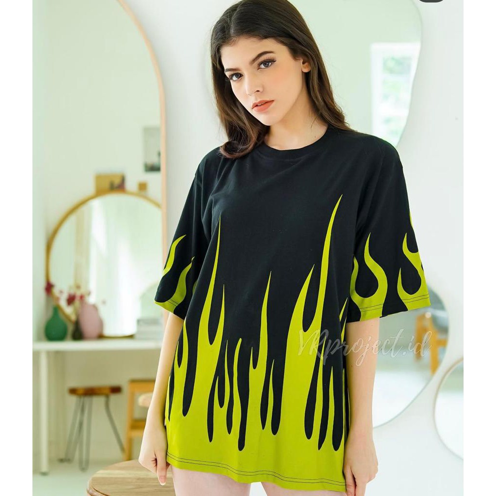 Tq88indonesia Fashion Baju Kaos Wanita Oversize Fire / Tumbrl Tee Motif Api / Tshirt ABG XL Terbaru / Busana Santai / Ootd Murah